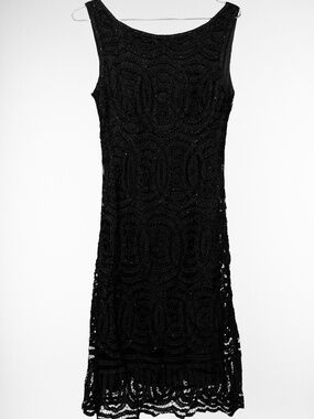 VTG Basix Black Label Illusion Mesh Embroidered Tiered Evening Gown Dress